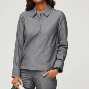 Figs Nala Graphite Gray Women’s Long‎ Sleeve ScrubPolo Medium